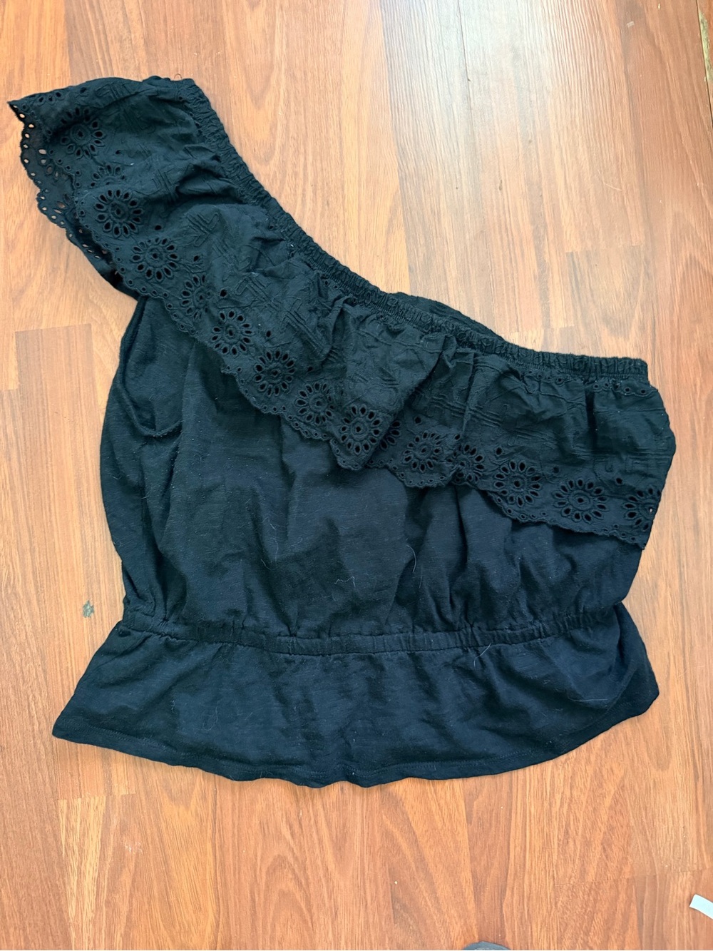 Cotton On Black One-Shoulder Eyelet Ruffle Camisole